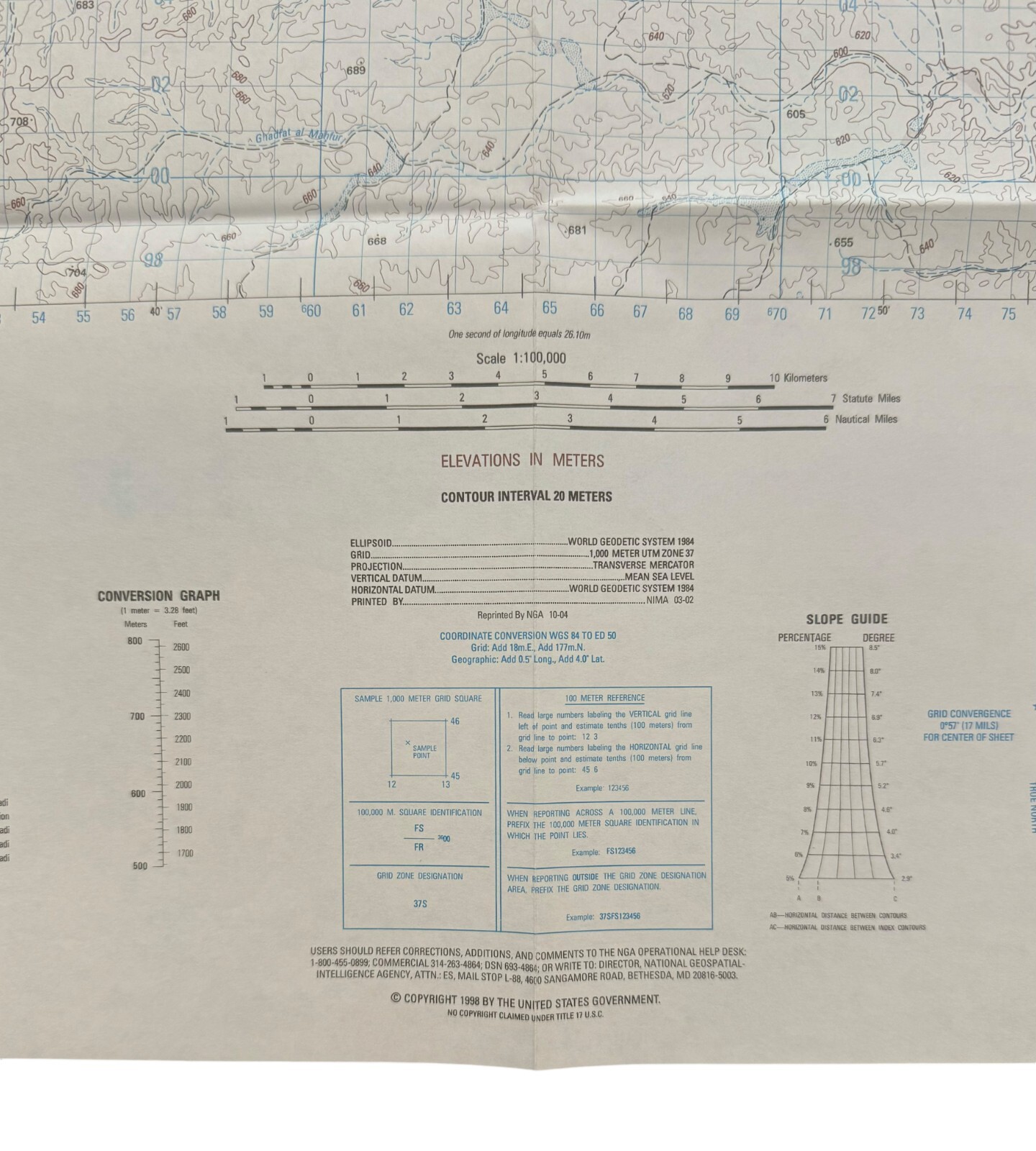 1998 NIMA Military Topographic Map of JA'DAN (RAINPOOL), IRAQ