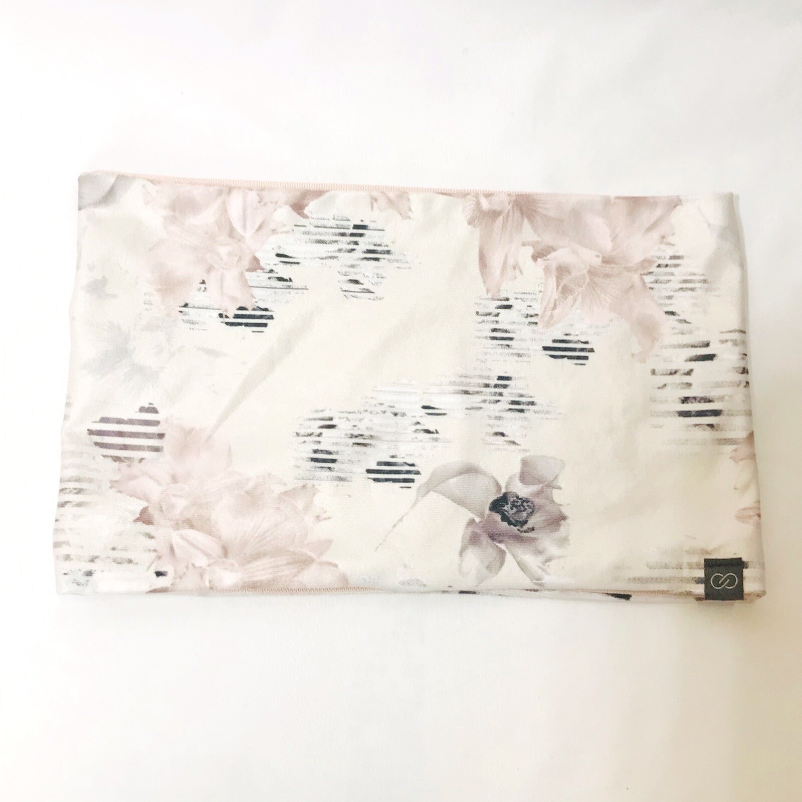 Double  Wide Reversible Headband Pink/Charcoal Abstract Floral