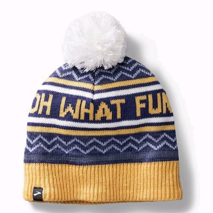 New Brooks Running Heritage Pom Beanie Chamois - OH WHAT FUN IT IS TO RUN OSFM