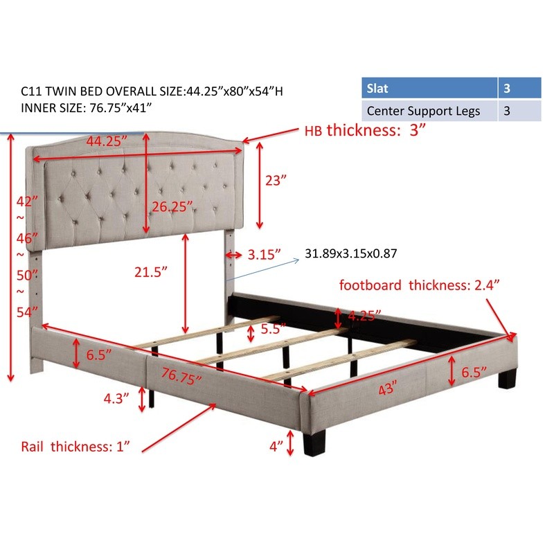 Linen Upholstered Platform Bed Frame W/ Padded Headboard Solid Wood Support New
