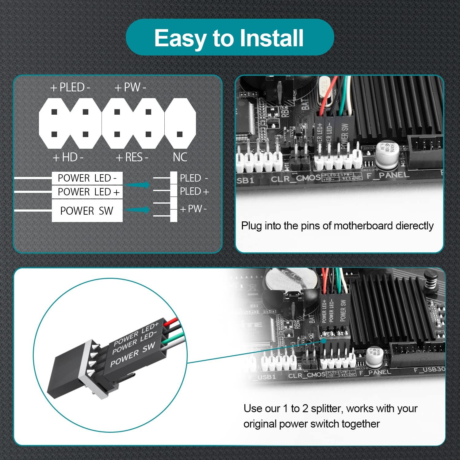 Desktop Computer PC Mechanical Power Switch: LED Power On/Off Button Extensio...