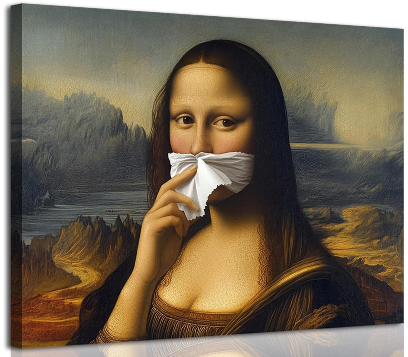ZUGHRERF Funny Mona Lisa Bathroom Canvas Wall 16L" x 12W", mona lisa-canvas