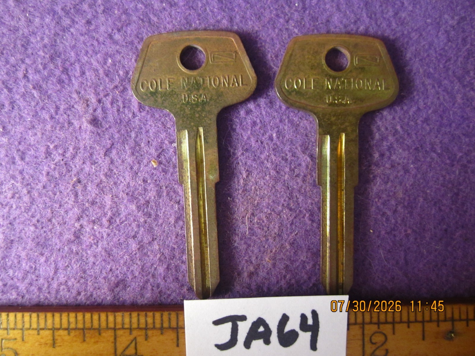 2 PC NEW OLD STOCK JA64 FOR JAGUAR CARS UNCUT  KEY BLANKS BRASS COLE NATIONAL.