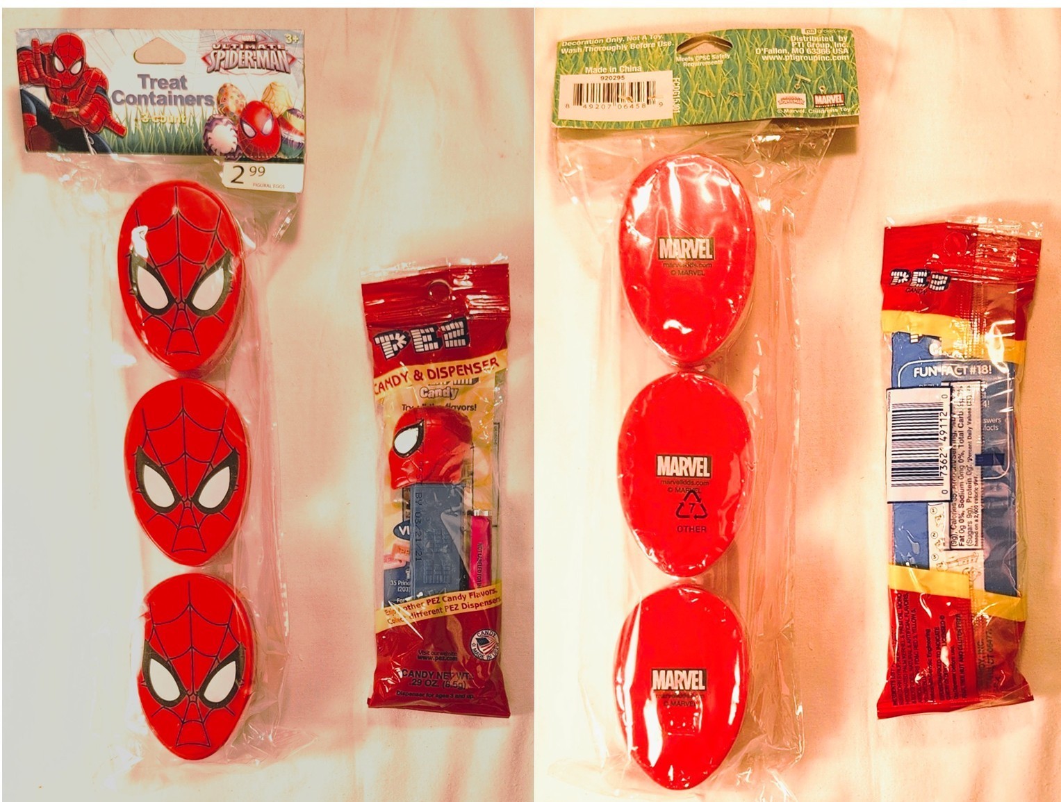 Spider-Man Lot of 2 – 3 Treat Containers & Pez w/ Dispenser | Rare USA Packaging