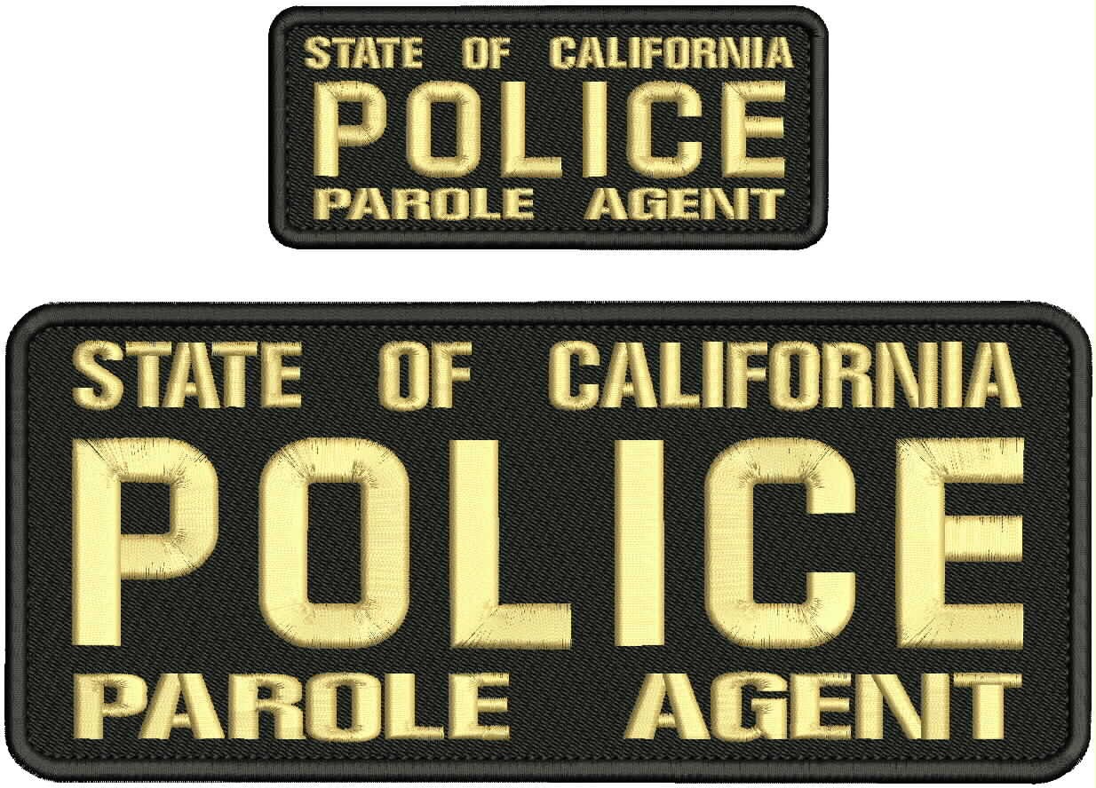 State Of Ca Police Parole Agent 2 Emb Patch 4x10&2x5 Whit Velcr0 Tan On Back