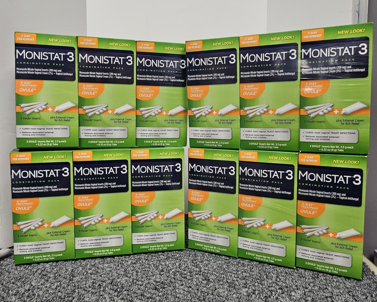 12 X MONISTAT 3-Day Treatment Inserts & External Itch Cream COMBO PK Exp. 12/27