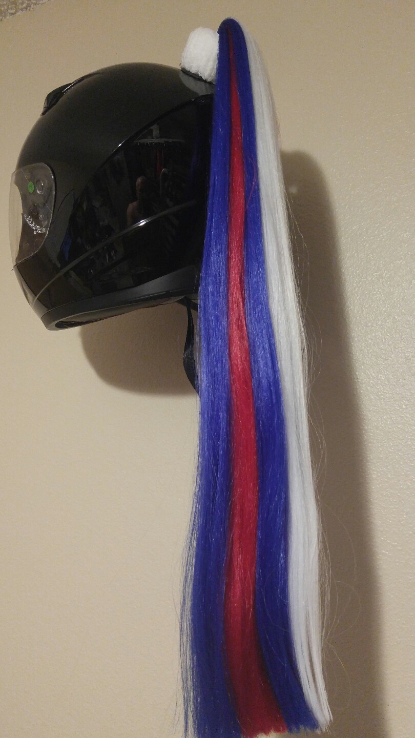 Tails 4 Helmets,Motorcycle Helmet Pony Tail-CUSTOM -Red./White/Blue..24" long