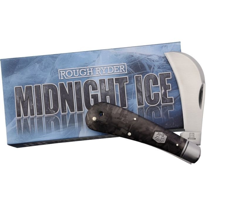 Hawkbill pocket knife Black Midnight Ice handles with Shield Rough Ryder