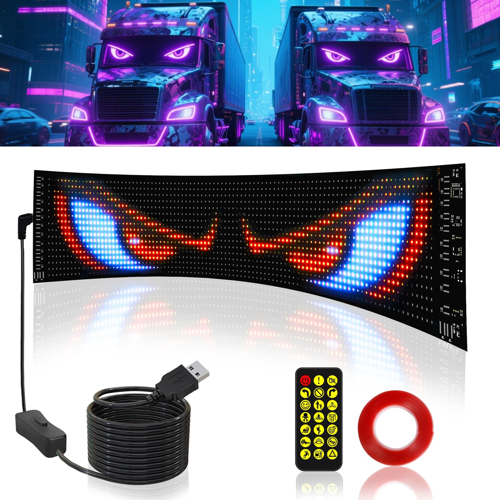 Devil Eyes Light for Car & Truck Windshield | 14.7x3.6in 14.7x3.6, Black