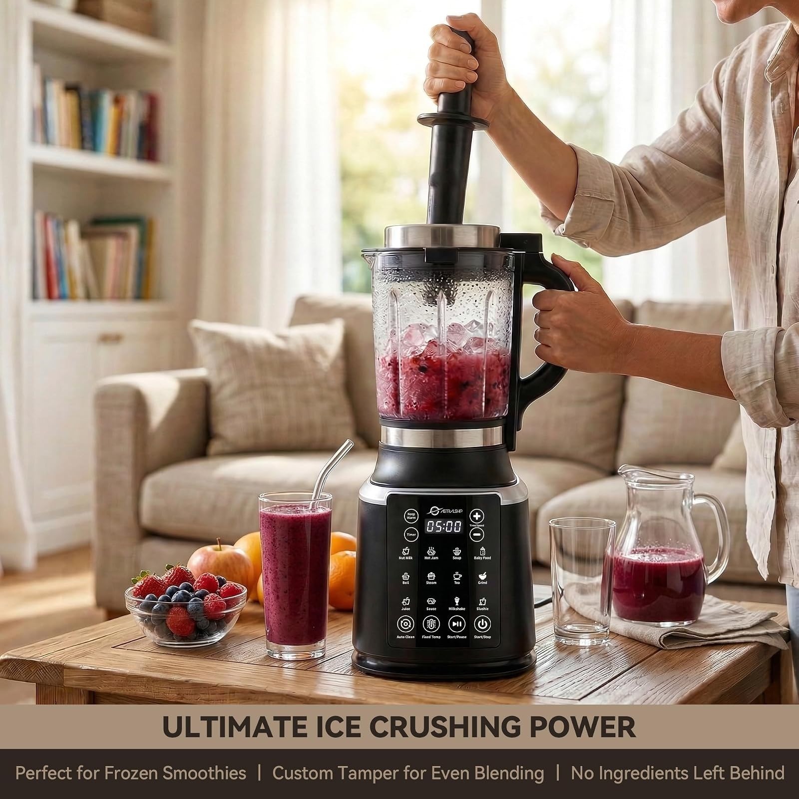 ASTRALSHIP 1500W Professional Blender for Smoothies, 9 Speeds, 14 Programs