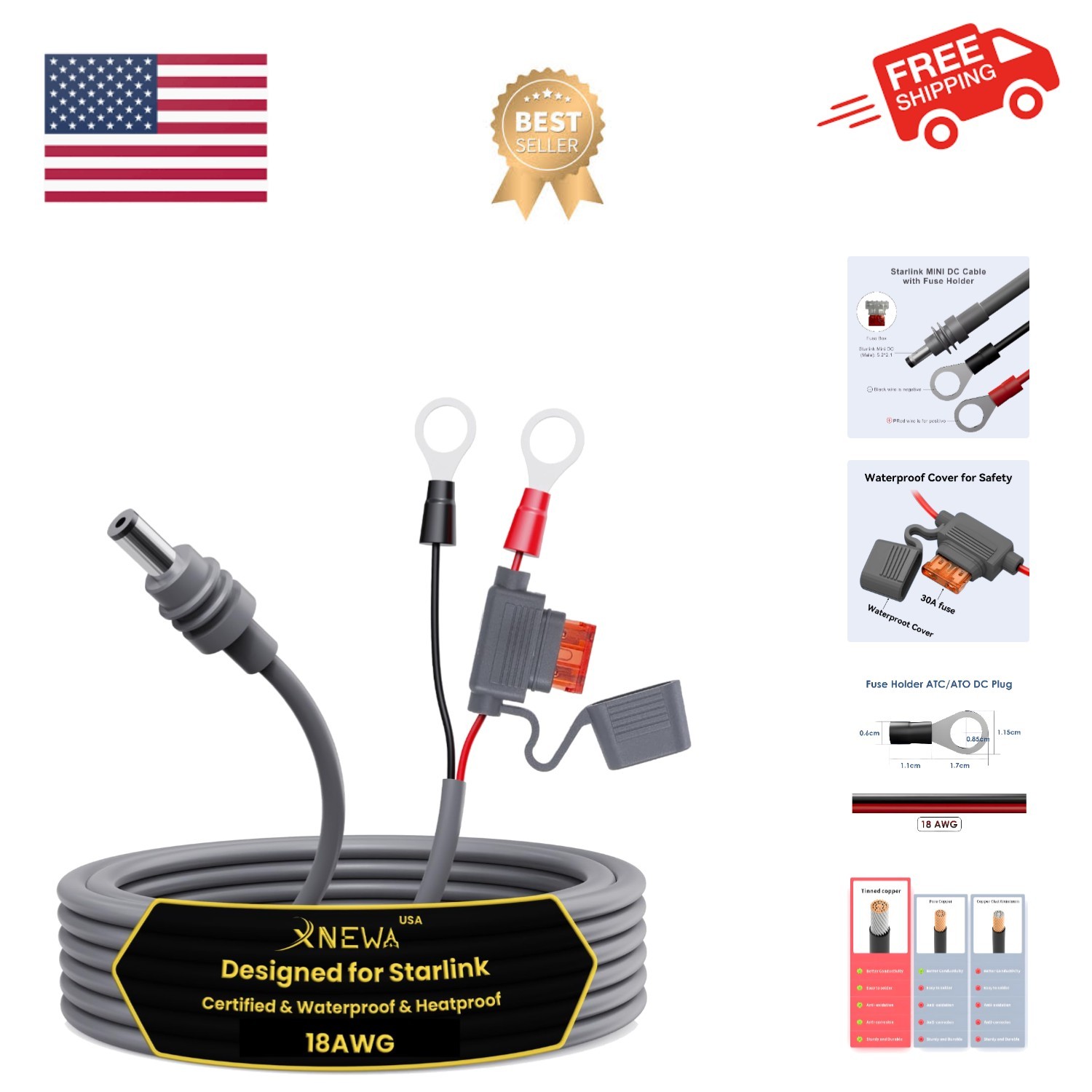Starlink Mini O Ring Connecters Extension Cable, 18AWG, Starlink Mini Direct ...