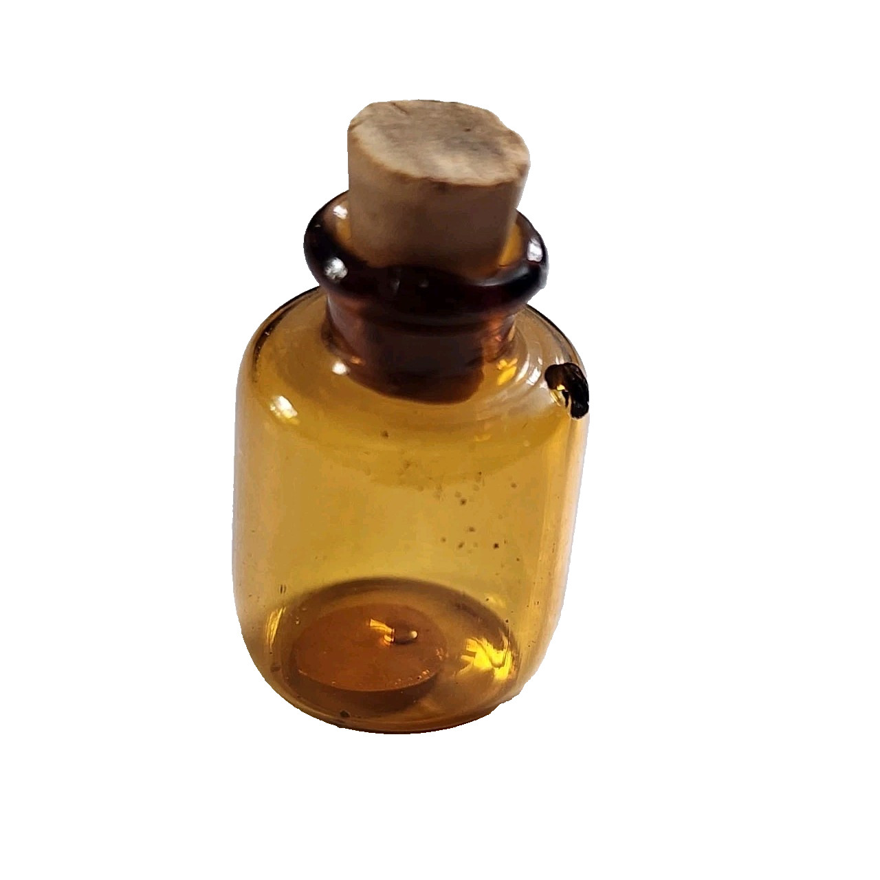 13/16" Miniature Glass Bottle Amber Round Mini Dollhouse Kitchen Item Corked