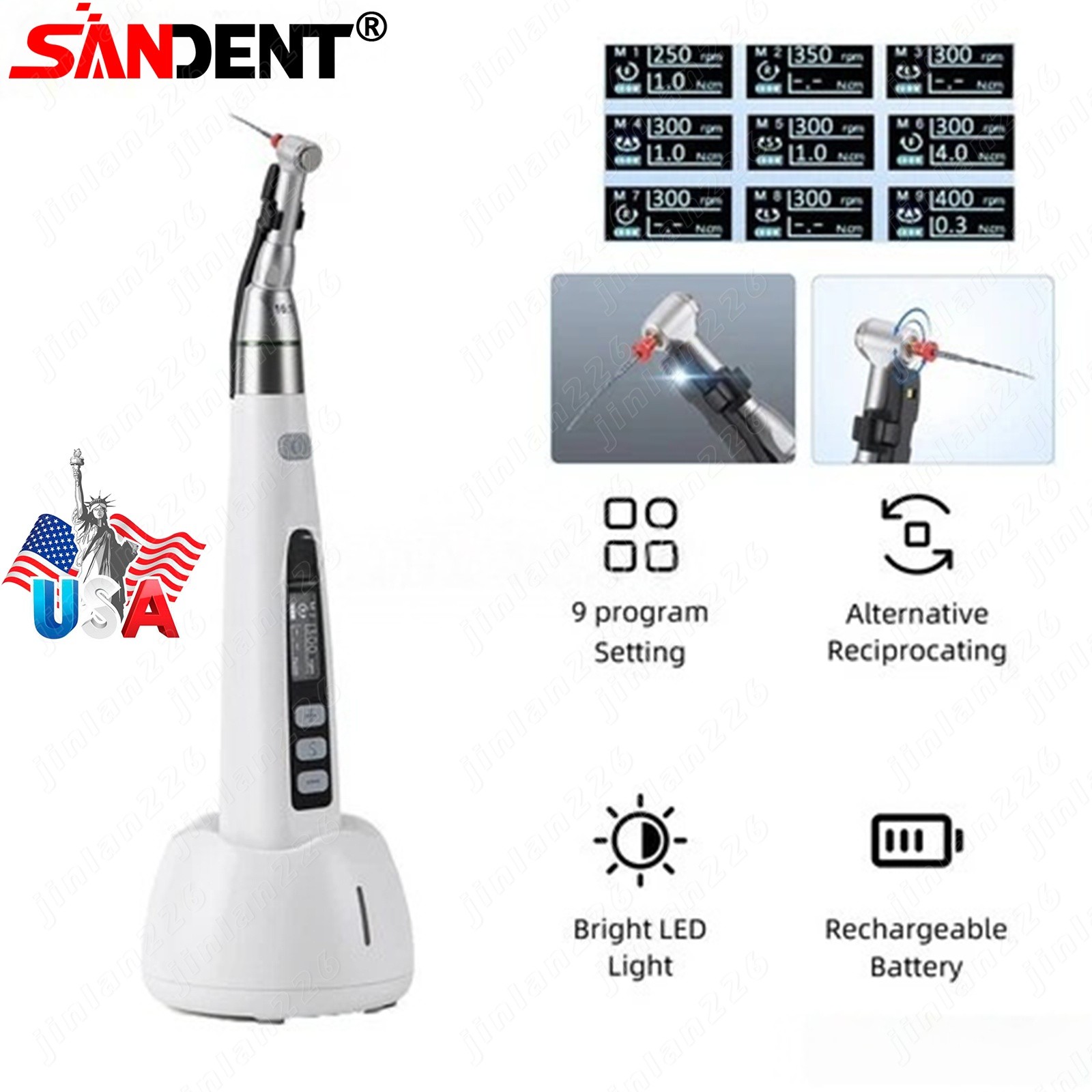 Dental Cordless LED Endo Motor 16:1 Contra Angle Root Canal Treatment Endodontic