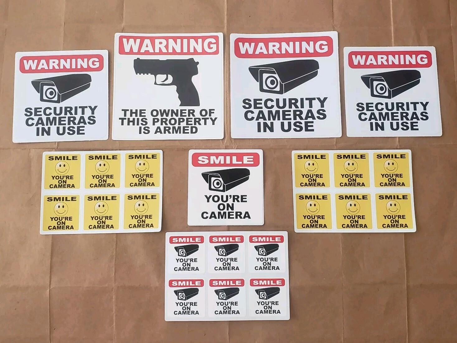 NEW Armed Property Owner WARNING Smile CCTV Camera SECURITY STICKERS Decal LOT