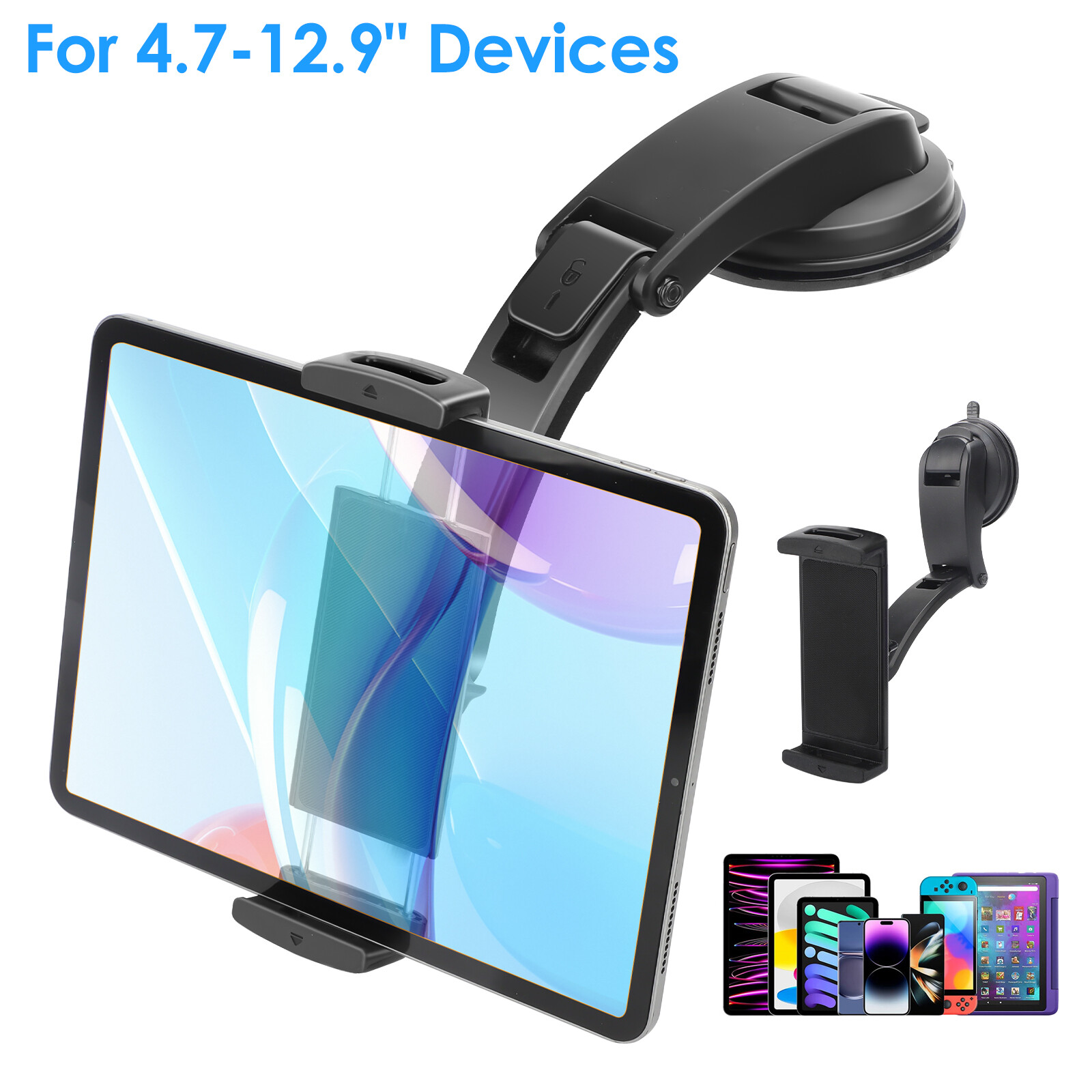 Car Phone Tablet Holder for 4.7-12.9" iPhone iPad Dashboard Suction Cup Mount