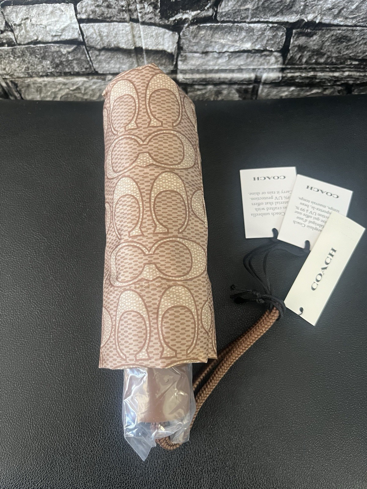 Brand New Coach UV Protection Mini Umbrella Tan Brown