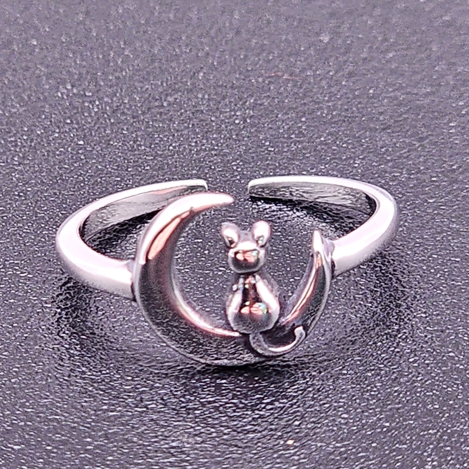 925 NEW Sterling Silver TOE Ring  CAT on MOON 7mm