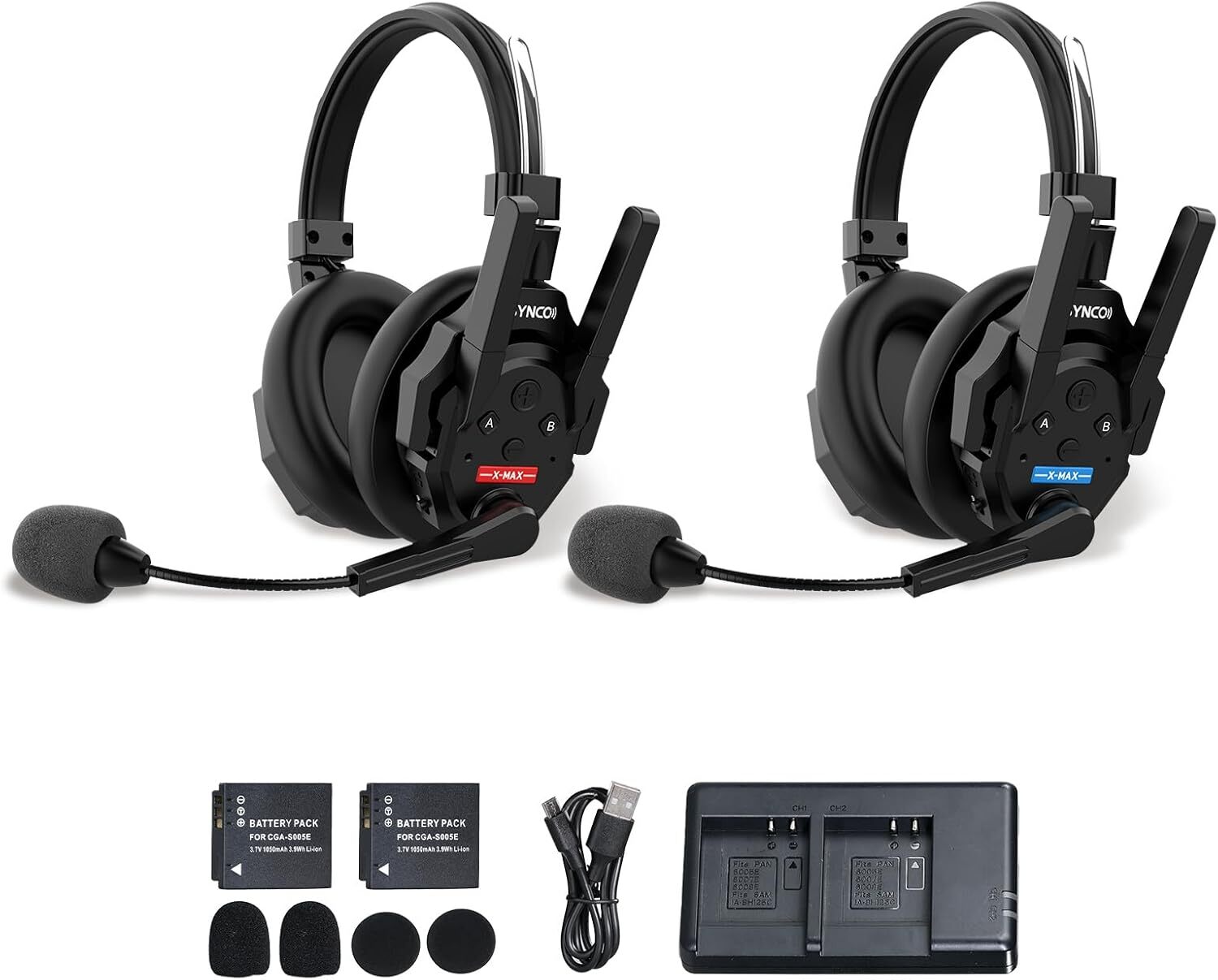SYNCO XTALK XMAX2 Wireless Intercom Headset Dual Ear Communication System 2pcs