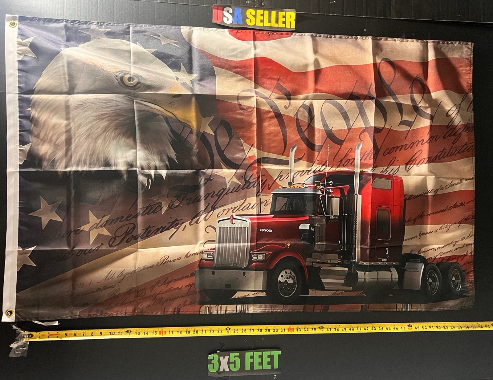 Truck Driver Flag FREE USA SHIP Semi Trucker Turbo America Freedom USA Sign 3x5’