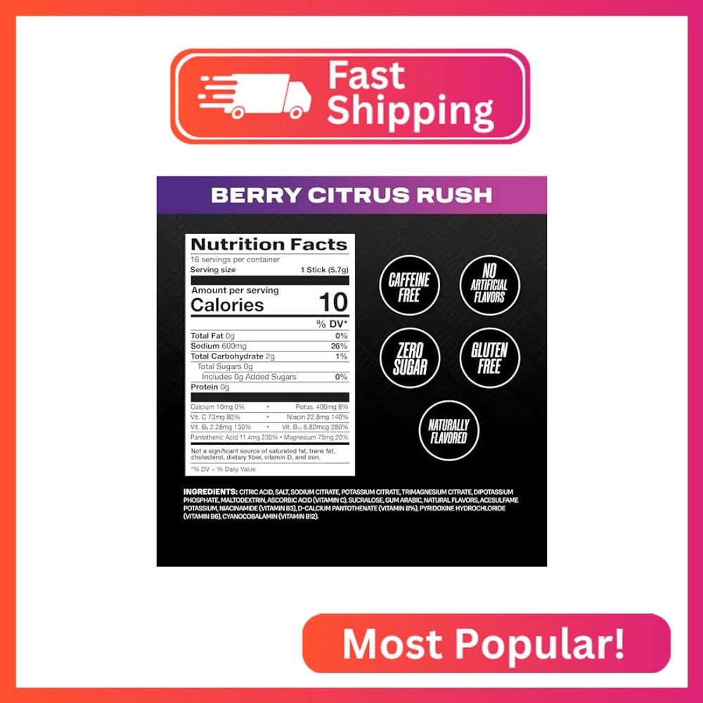 PRIME Rapid Rehydration Electrolyte Powder Sticks, Berry Citrus Rush, Sugar Free