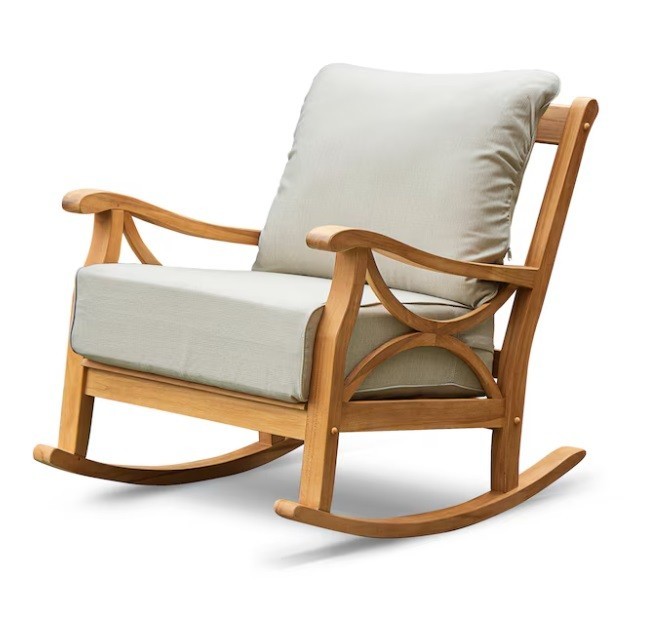 Cambridge Casual Chester Natural Teak Wood Frame Rocking Chair w/Beige Cushions