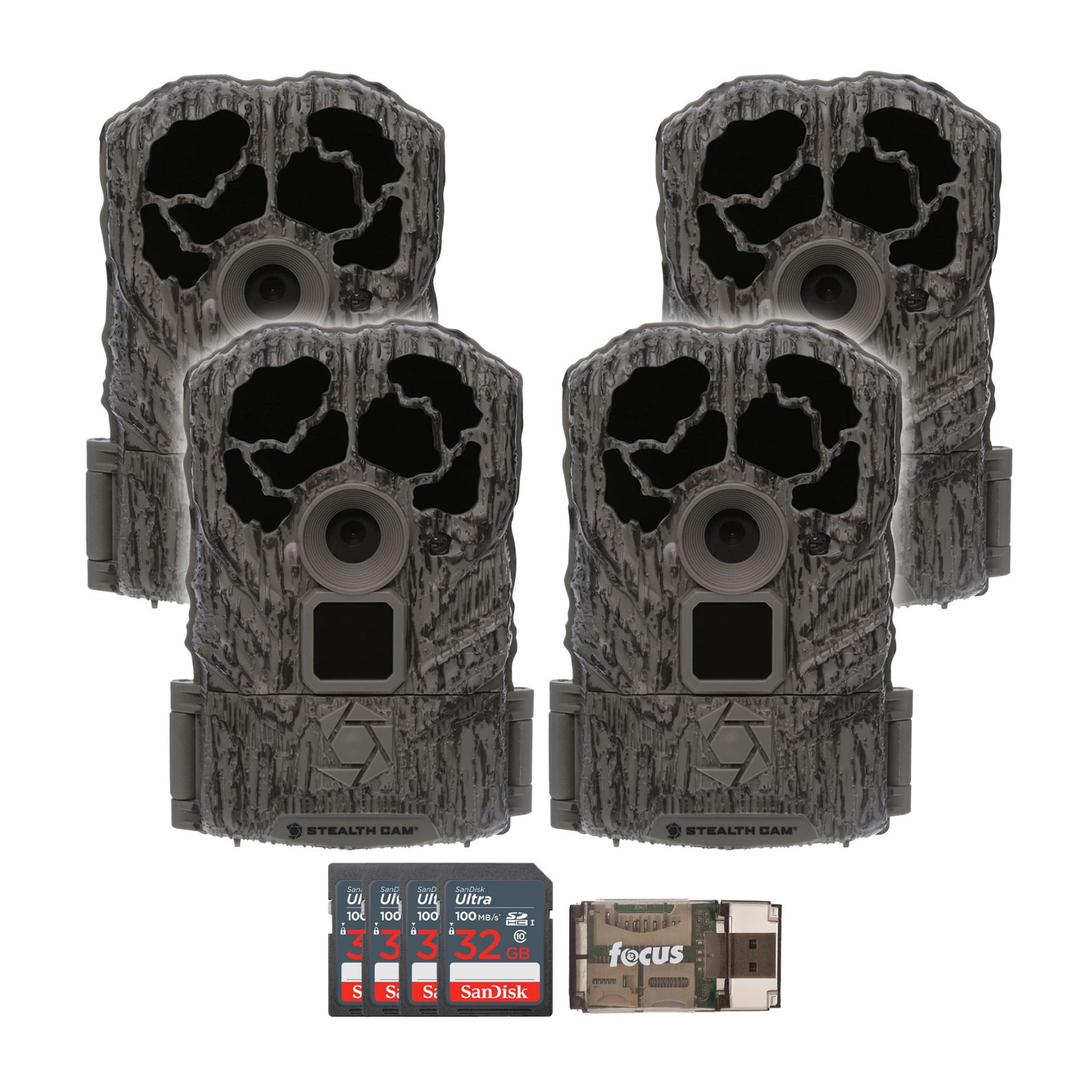 Stealth Cam Browtine 16MP Trail Camera 32GB SD Card Card Reader 4 Pack HUNTING