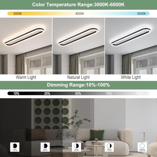 Modern Linear Ceiling Light, 31.5Inch Dimmable LED Flush Mount Ceiling Black