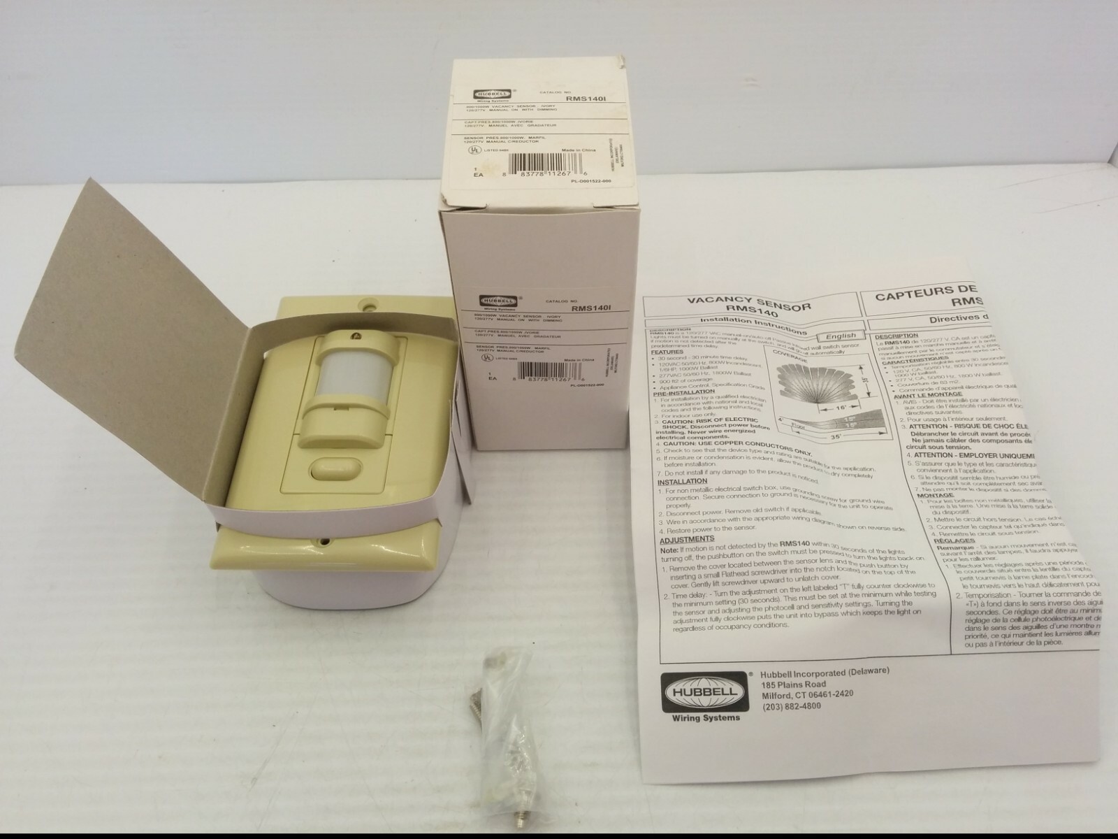 HUBBELL RMS140I (RMS140) VACANCY SENSOR SWITCH, 800/1000W 120/277V, IVORY, NIB