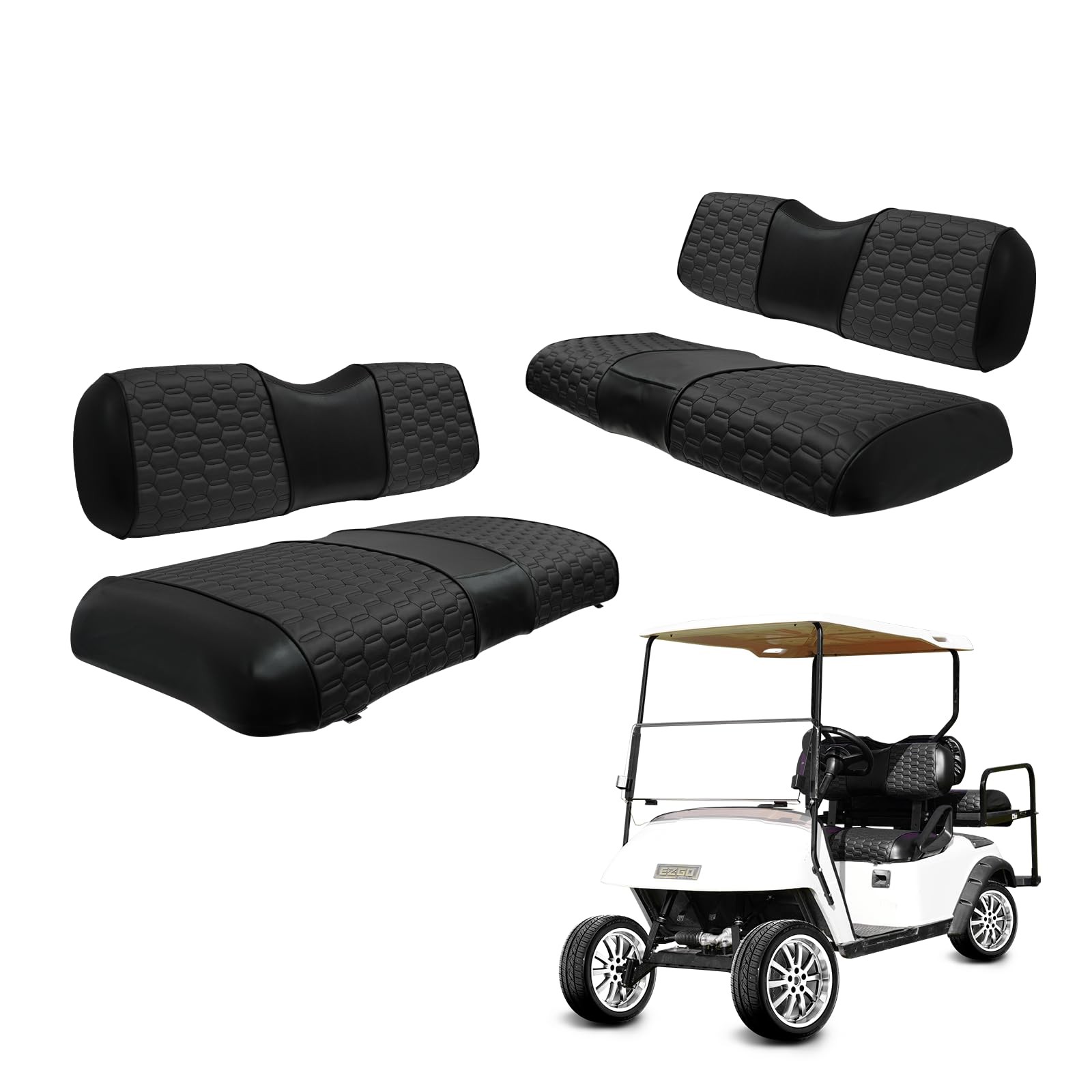HANGKUNNEE Golf Cart Seat Covers Front and Rear Waterproof Sun black