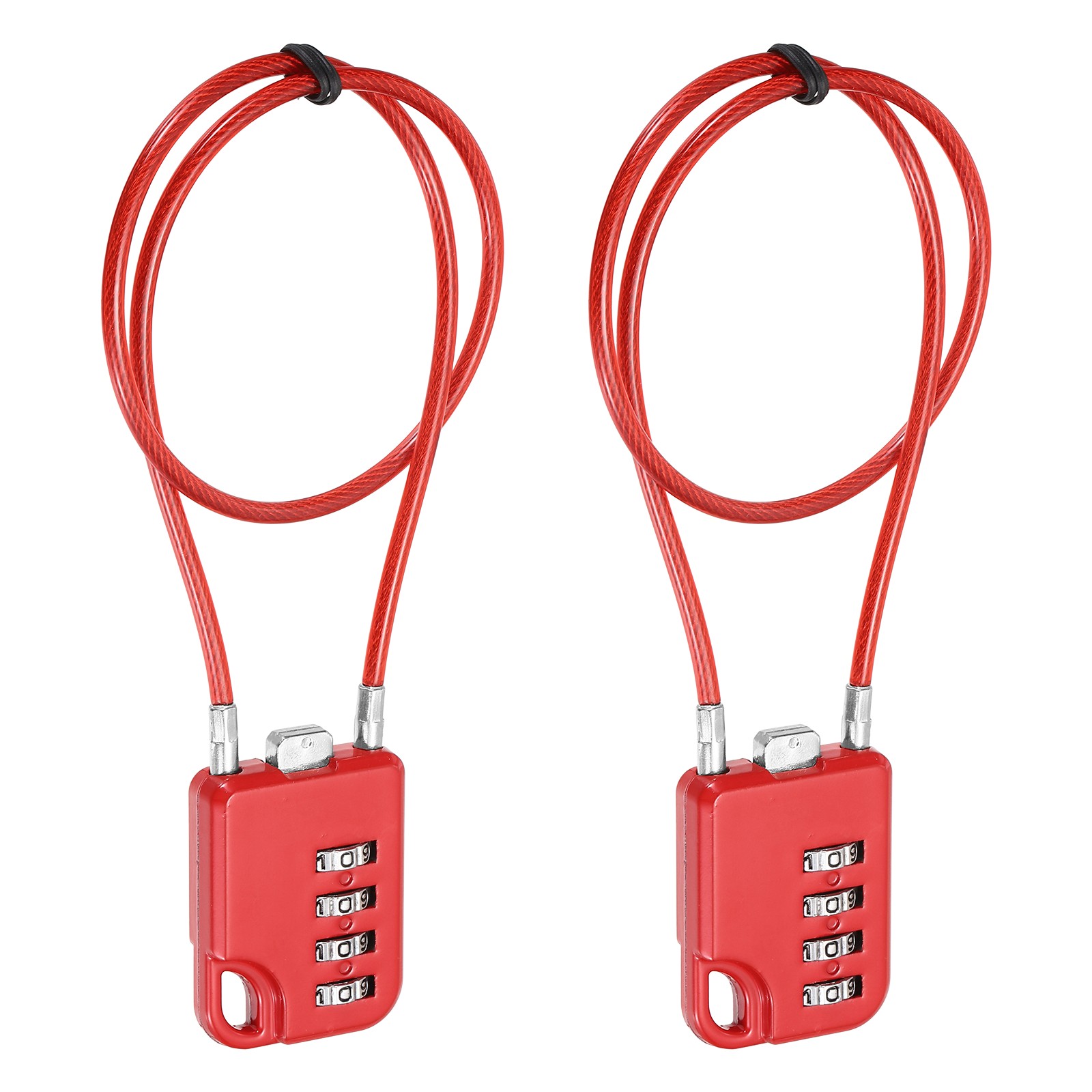4-Digit Combination Padlock with Coated Steel Wire Rope (15.8 Inch, Red) (2Pcs)