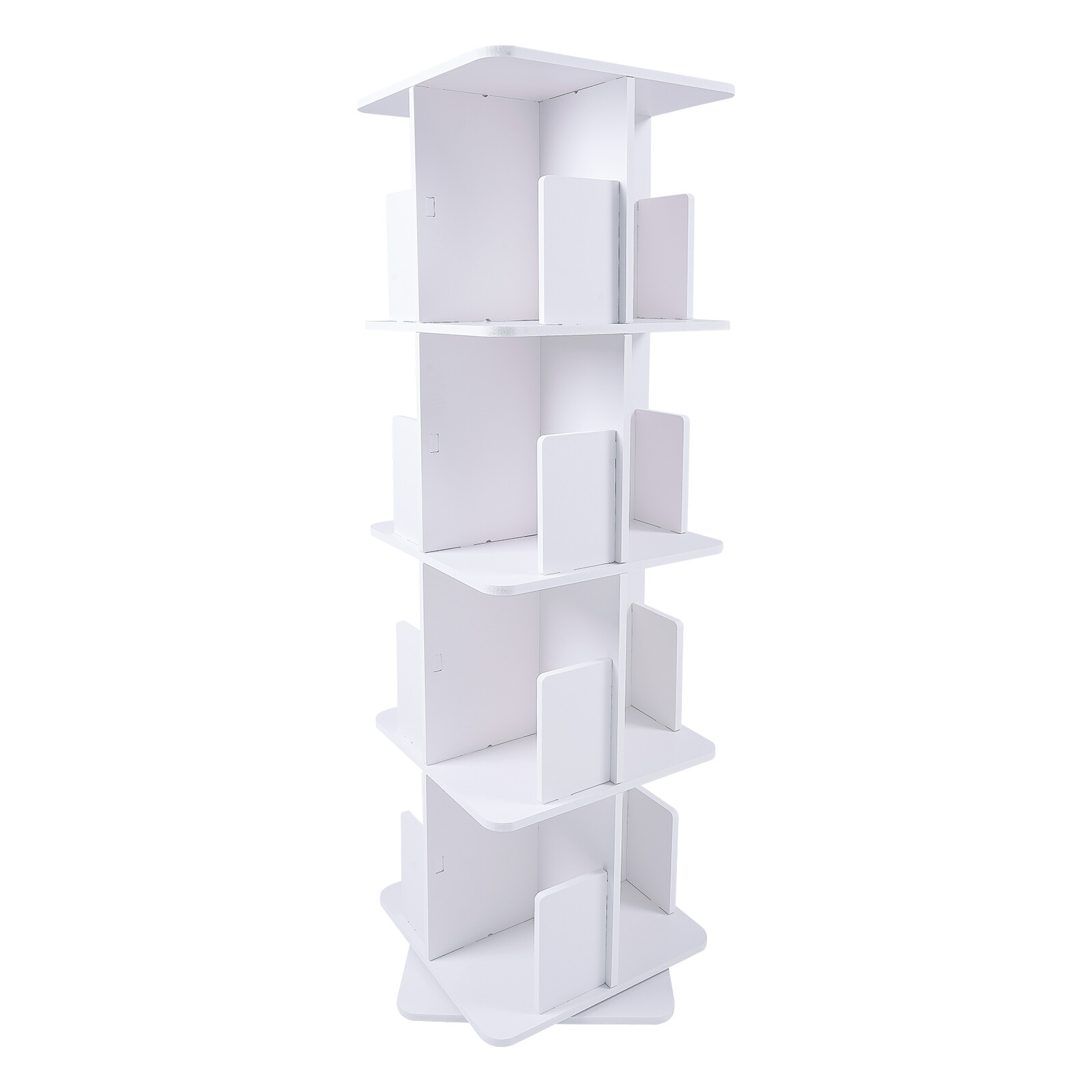 4-Tier White 360° Rotating Bookshelf Standing Bookcase Small Corner Bookcase