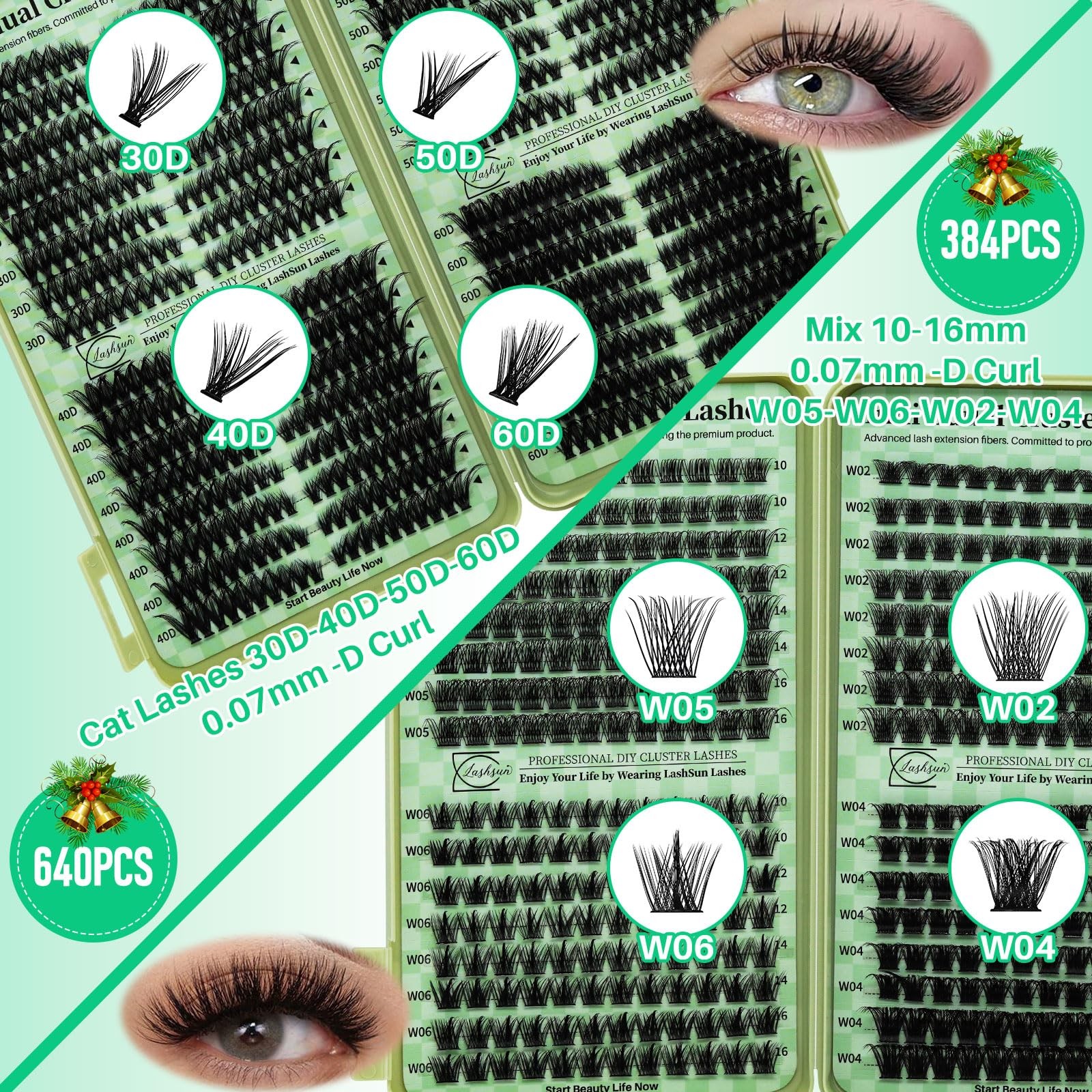 LASHSUN Lash Clusters Kit Wispy Eyelash 2304PCS 4 Boxes Kit-1