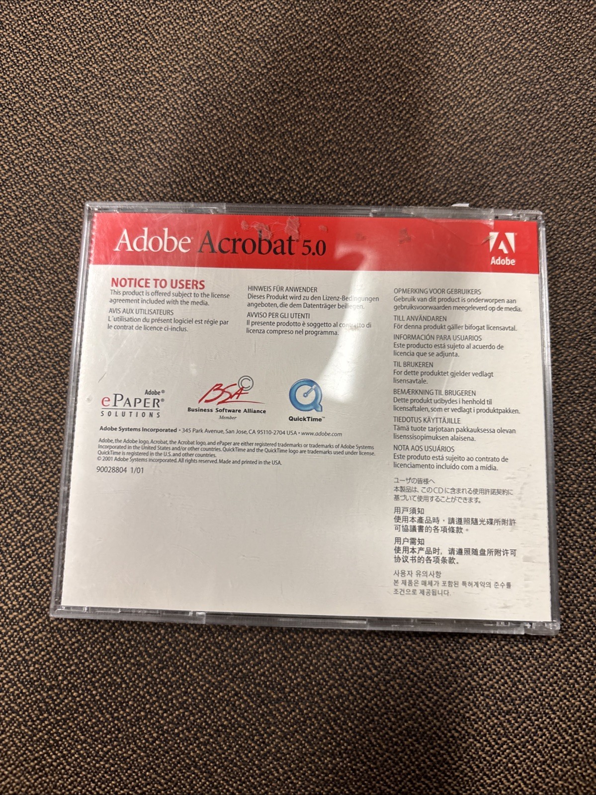 Adobe Acrobat 5.0 (90028803) for Windows CD ROM DVD Upgrade Not Tested
