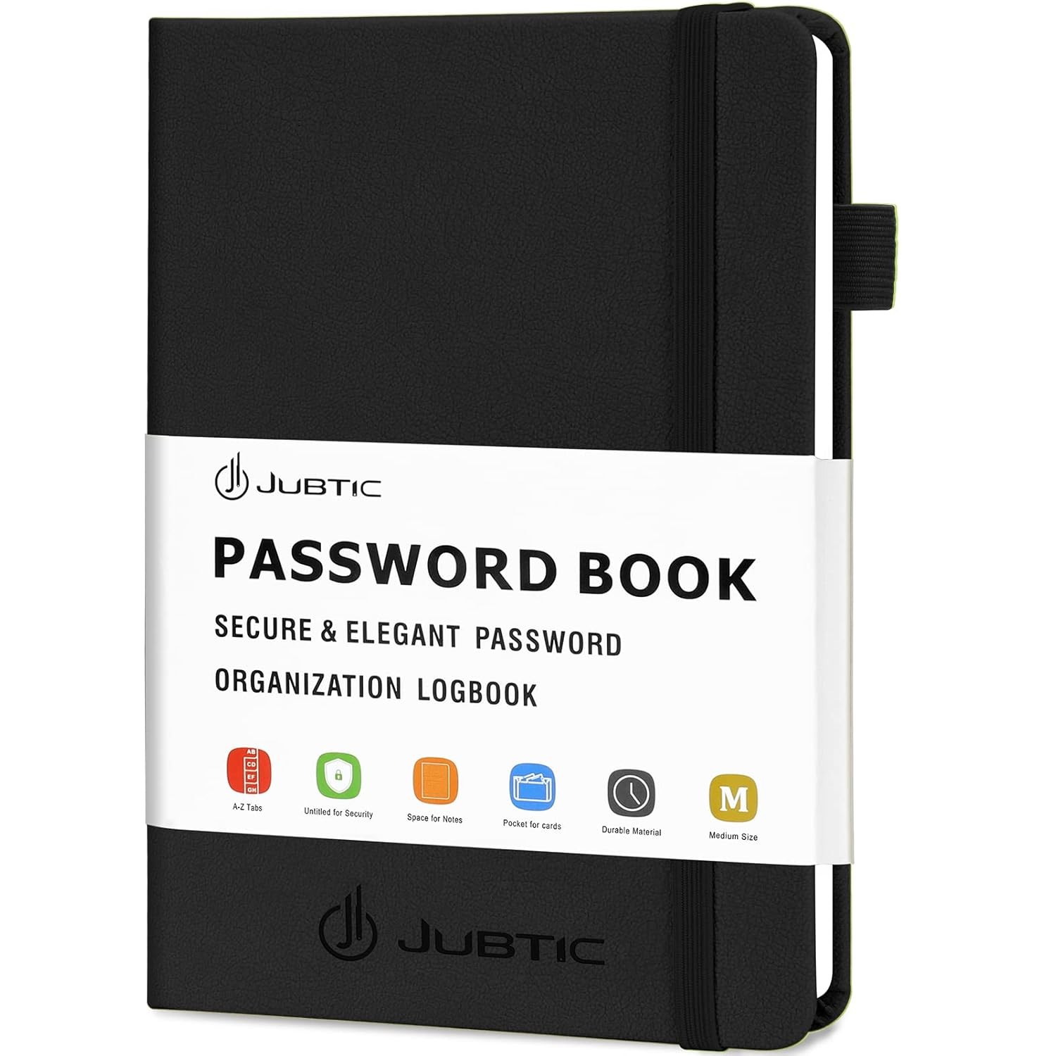 Medium Black Password Keeper Book with Alphabetical Tabs and Secure Storage