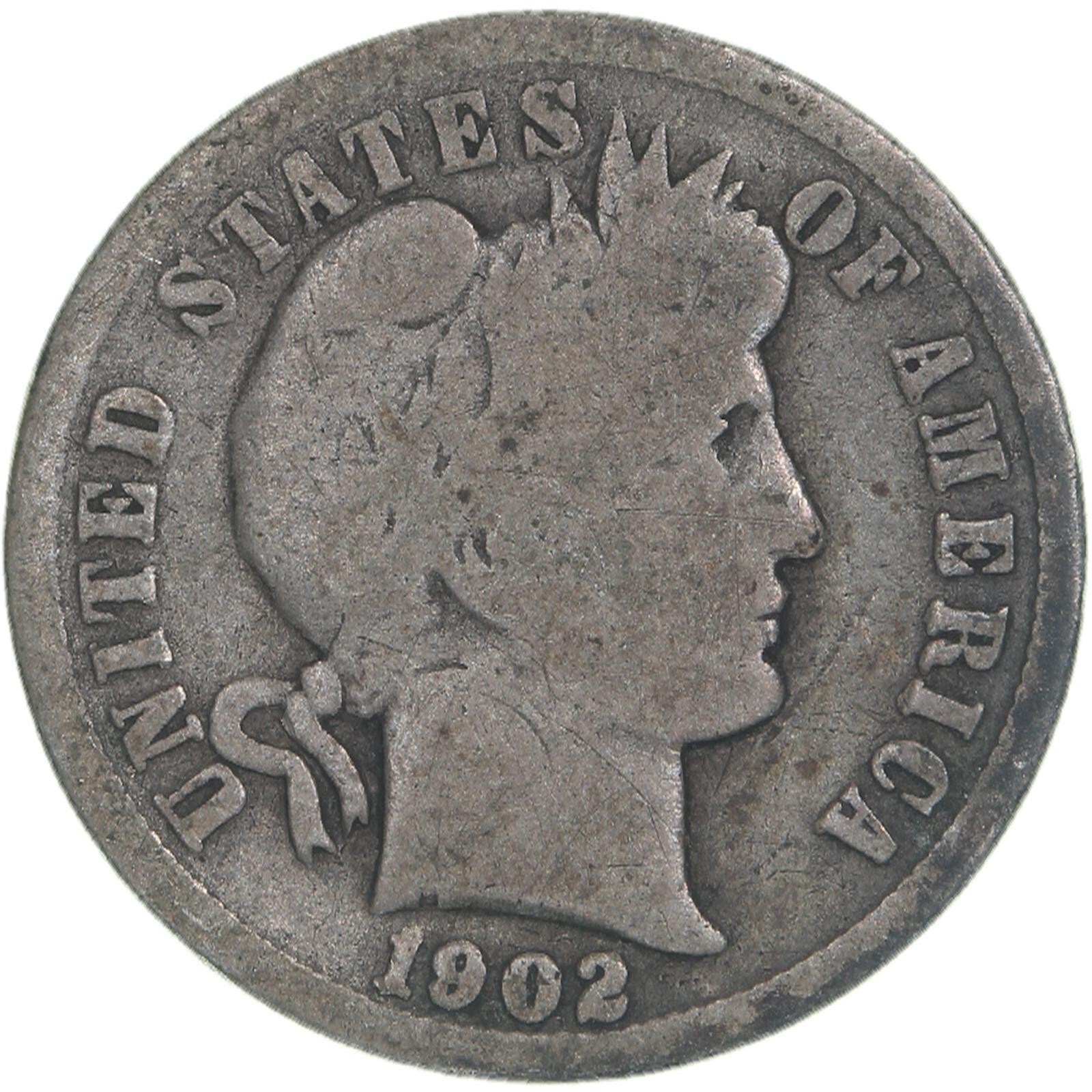 1902 Barber Liberty Dime silver great coin nice problem free G-VG FREE SHIPPING
