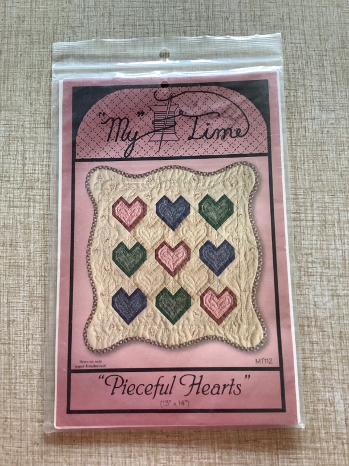 My Time “Pieceful Hearts” QUILT PATTERN Wall Hanging 13”x 14” MT112 New