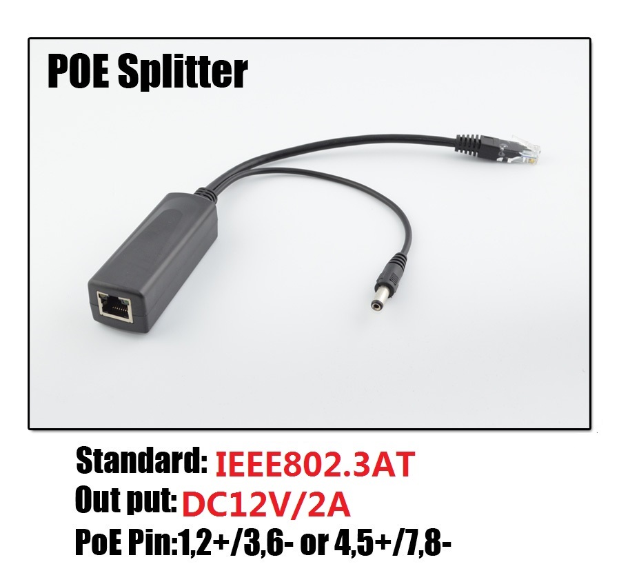 1PC PoE Splitter Power Over Ethernet 48V to 12V 2A Compliant with IEEE802.3at