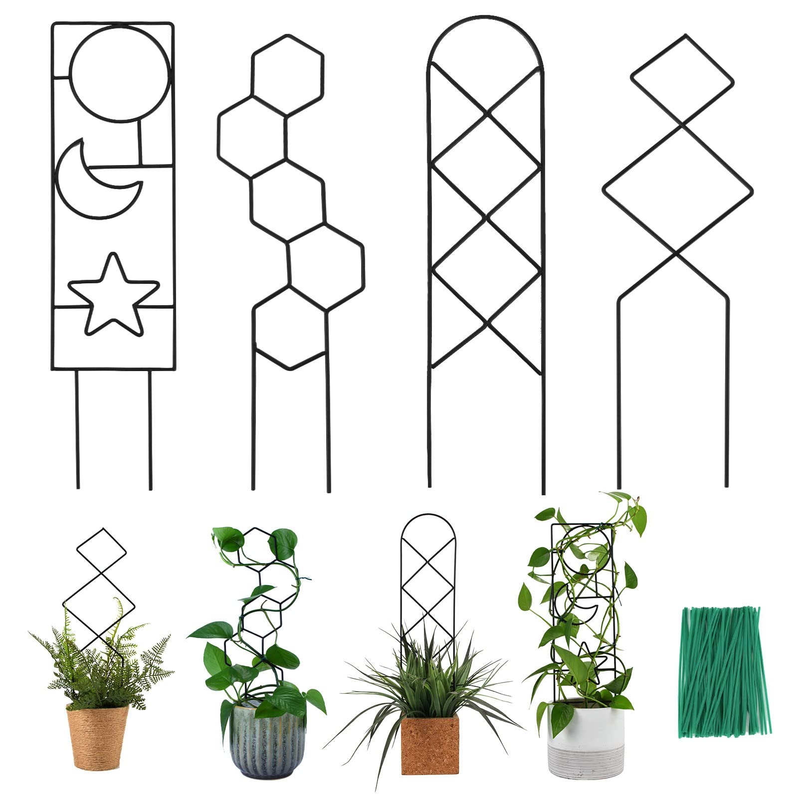 Wellsign Plant Trellis for Climbing Plants Back-Metal-Trellis02, Black