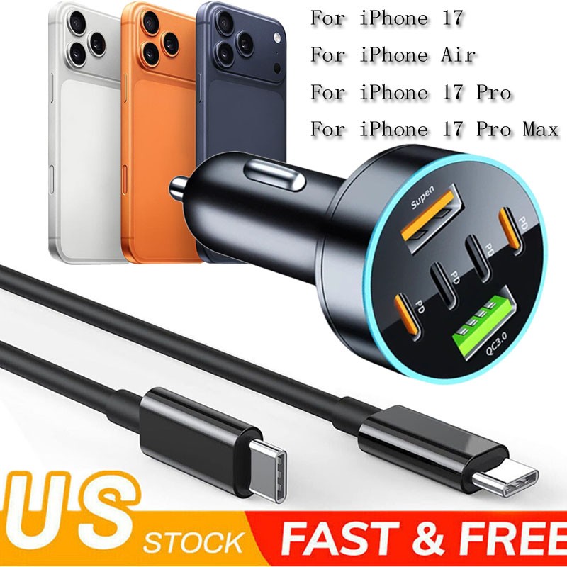 120W Fast Charging Type-C Car Charger Adapter For iPhone 17e 17 16 15 14 Pro Max