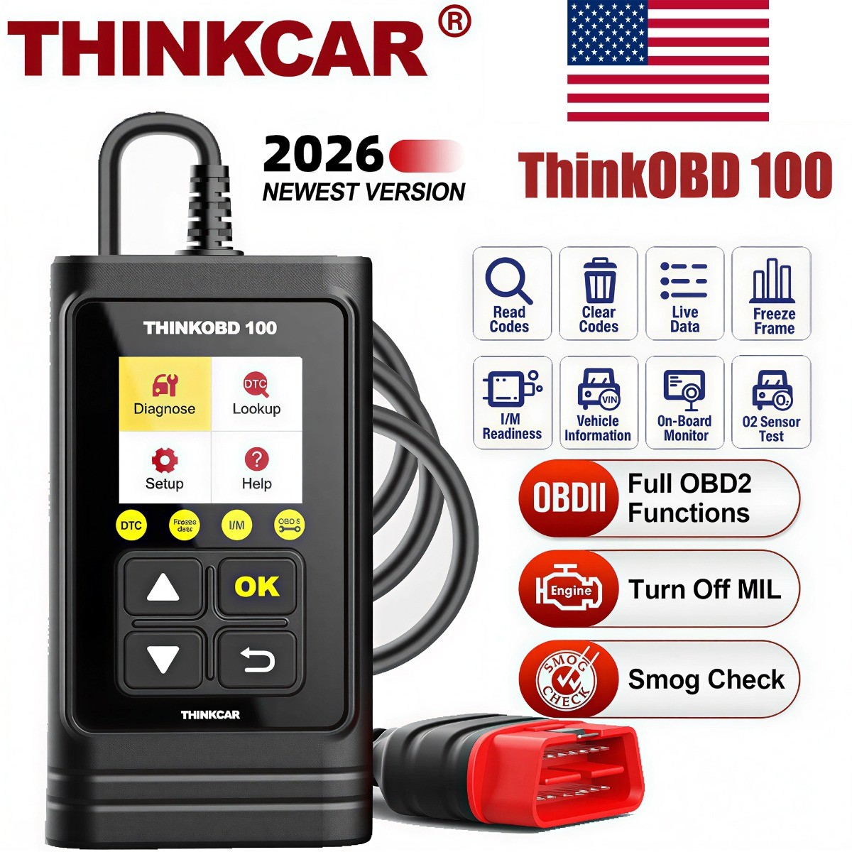 THINKOBD 100 Code Reader Car Check Engine Fault Diagnostic OBD2 Scanner Tool US