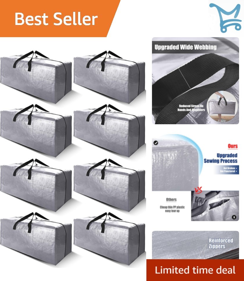 Heavy Duty Moving Bags 24 Gal Pack of 8 Large Storage Totes with Handles