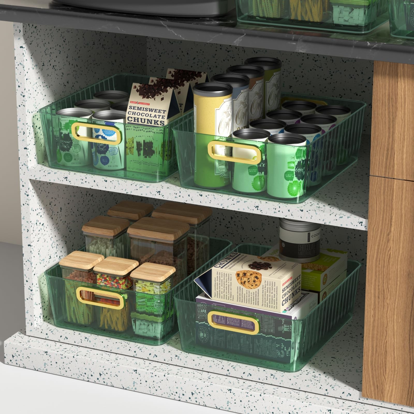4 Pack Clear Storage Organizer Bins Plastic Cosmetic Bin Green