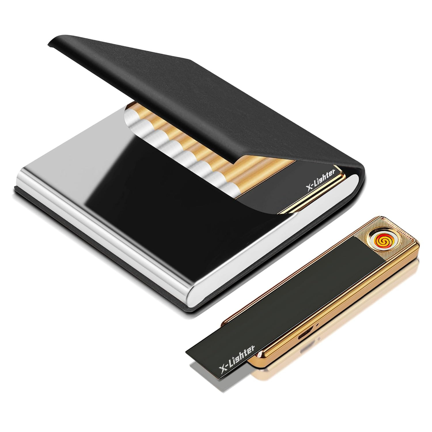 Cigarette Case with Lighter for 84MM King Size, Smell Proof, Ultra Slim, Leather
