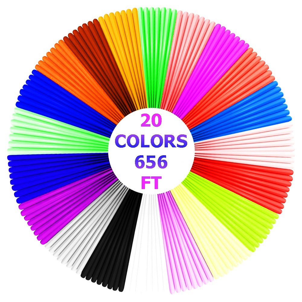 Brand New 1.75mm PLA Filament Refills Pack, 656 Feet, 20 Multicolor