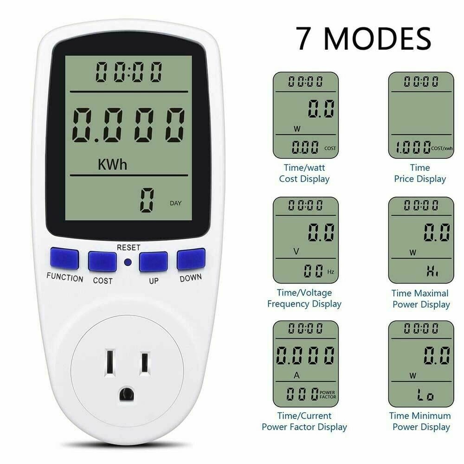 Watt Meter, Plug-in Socket Power Meter, Auto Cost Calculator, Backlit Large D...