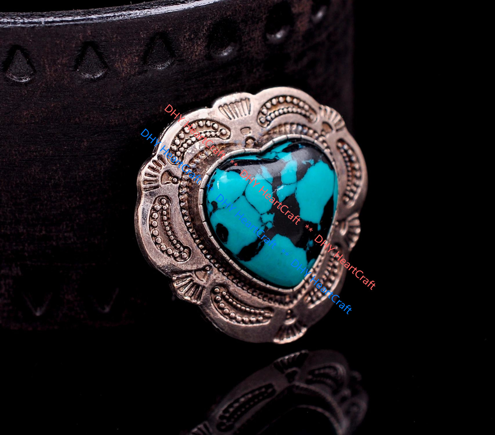 10X 1-1/8" Retro Flower Love Heart Turquoise Concho For Belt Leathercraft Bridle