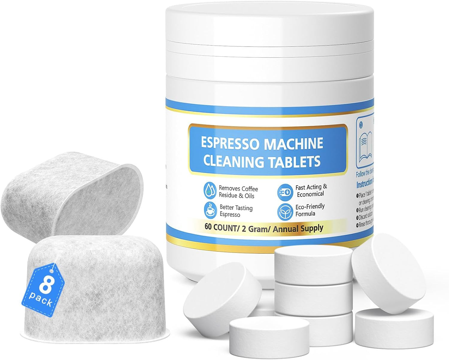 Cleaning Kit for Breville, 60 Cleaning Tablets and 8 Water Filters for Breville