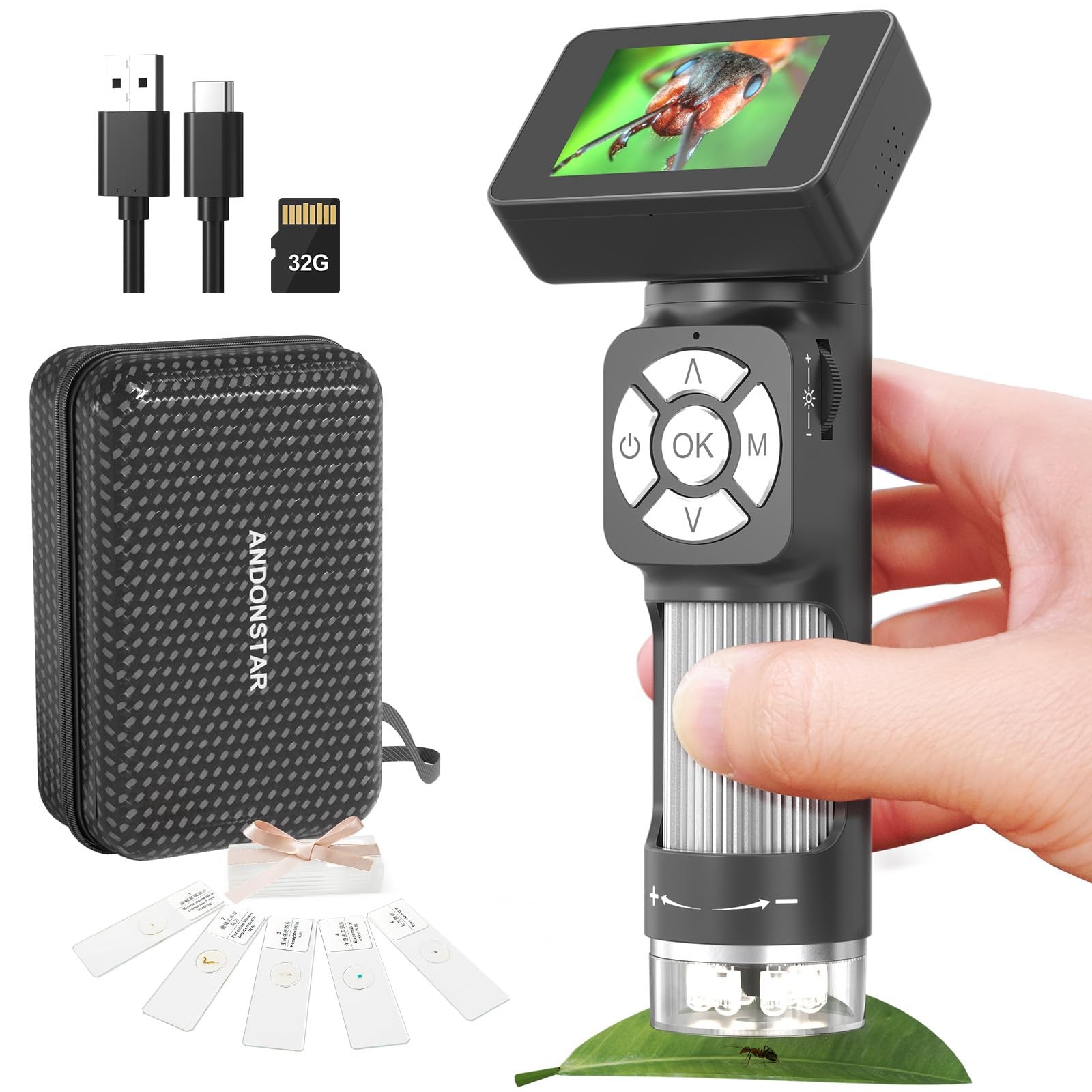 AD112 Portable Pocket Microscope Kit for Kids and Adults with 2" LCD Screen, ...