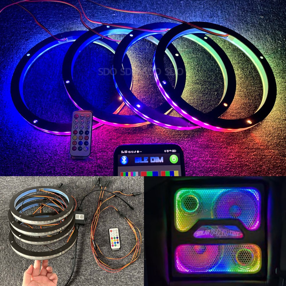 4pcs 8'' Smart RGB Color Chasing LED Car Audio Speaker Ring Lights APP + Remote