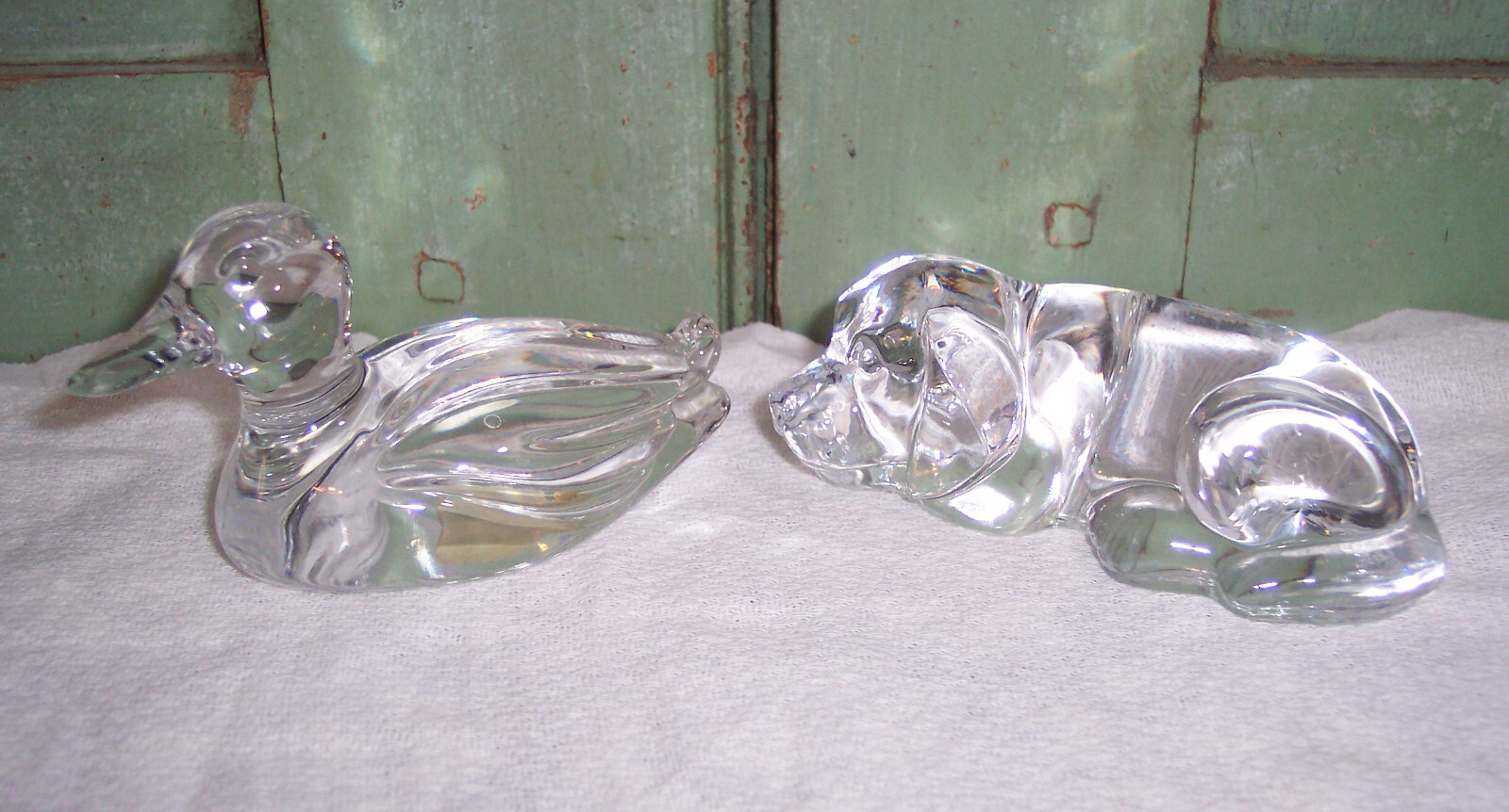 Pair Princess House Crystal Glass Puppy Dog & Duck Figurine Paperweight